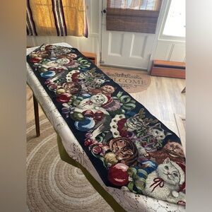 Vintage Festive Cat Tapestry Table Runner 14x50”